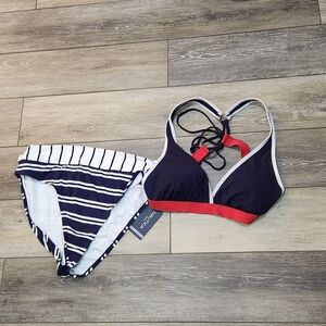 Nautica Navy and White Striped 2 Piece Swimwear Size XL